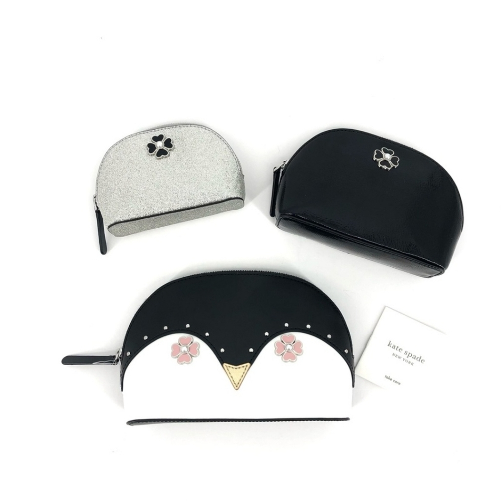 Kate Spade "Frosty" Black and Silver Triple Dome Cosmetic Case